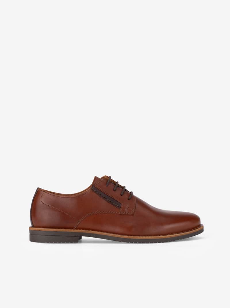 Sapato Derby em Pele com Detalhe Lateral Sola com Vira de Couro Natural