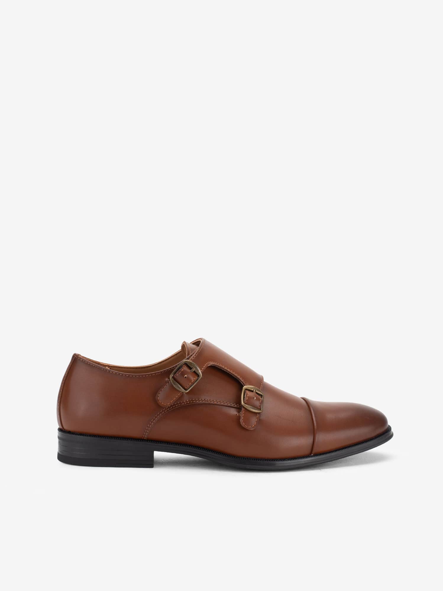 Sapato Monk Dupla Fivela Estilo Clássico com Cap Toe
