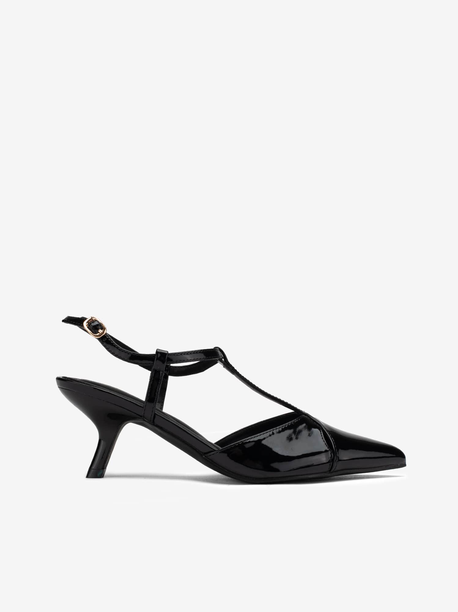Sapato Pump Sling Back Efeito Verniz