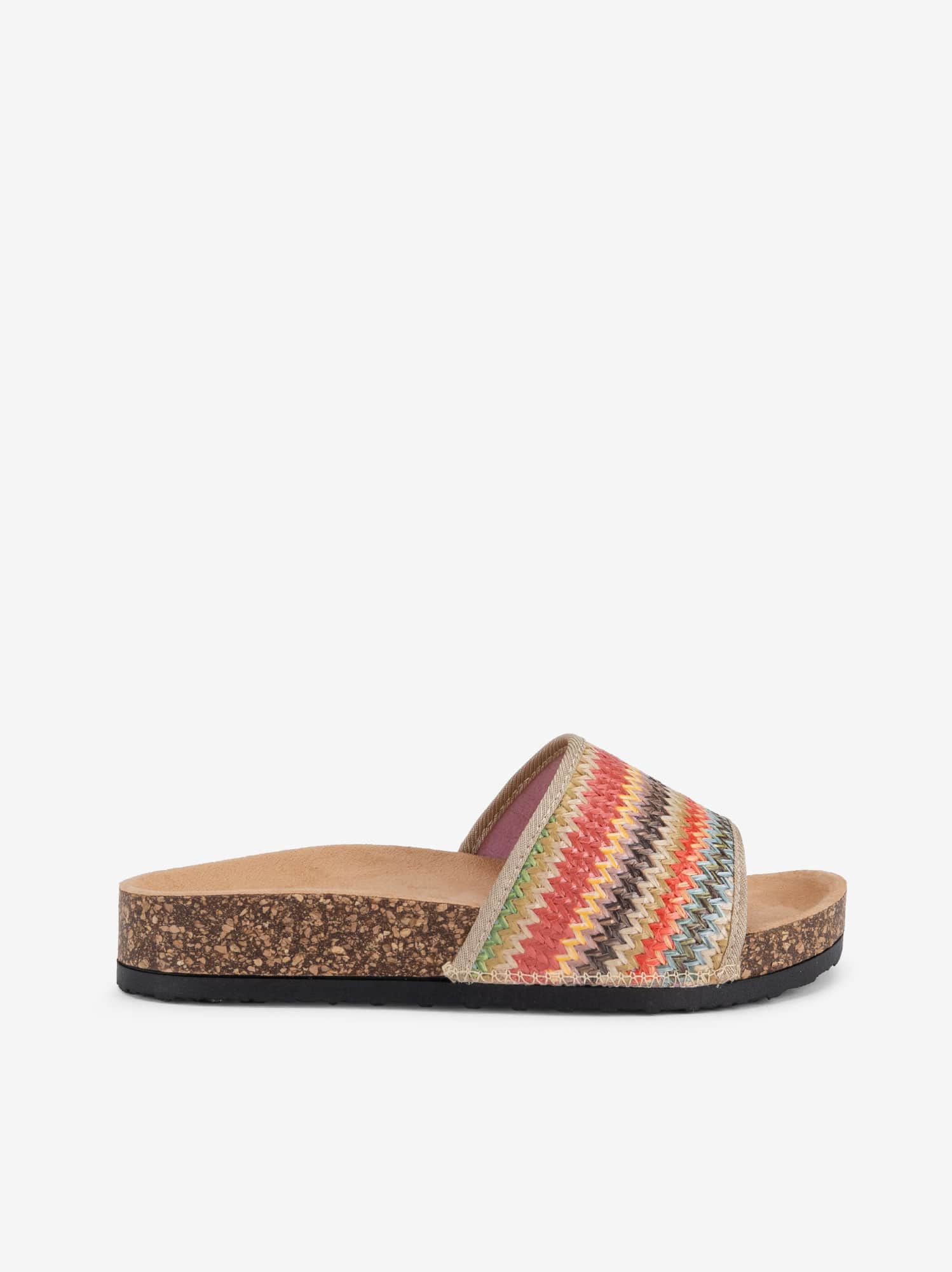 Sandália Mule em Ráfia Multicolor em Palmilha Anatómica
