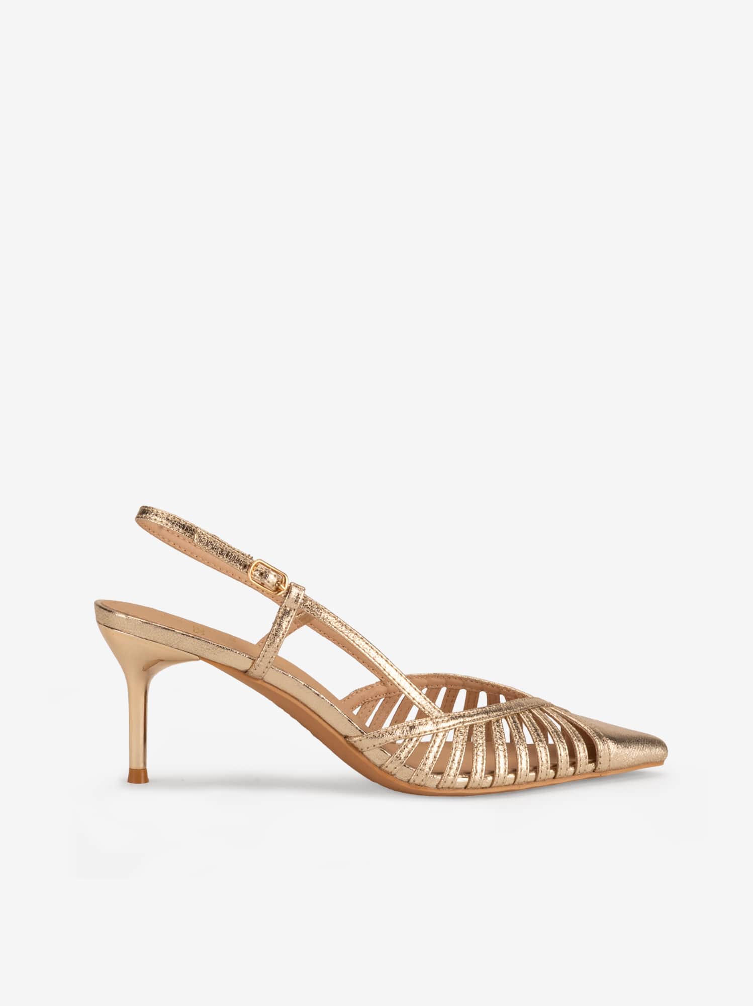 Sapato Sling Back de Salto Metalizado