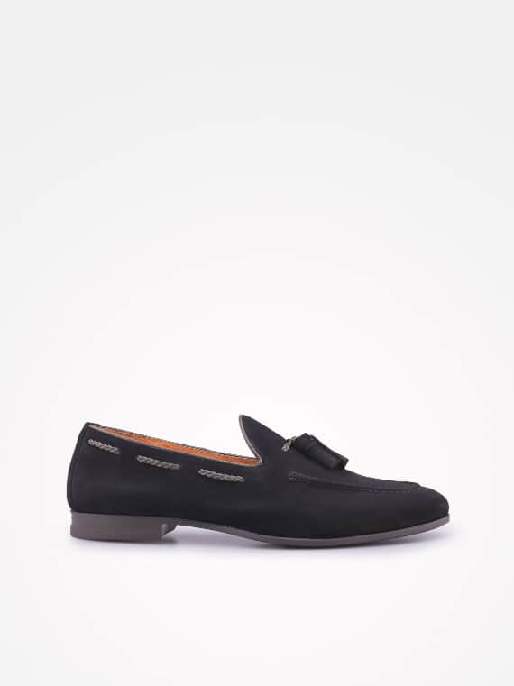Sapato Raso Loafer em Croute Camurça Soft com Berloques Entrançados