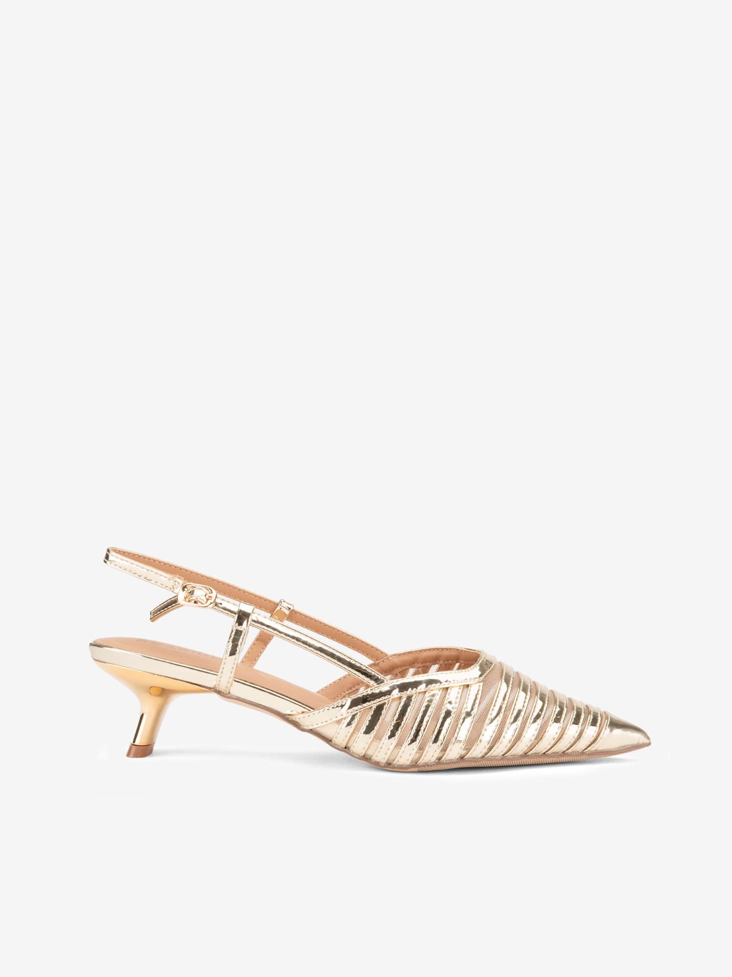 Sapato Pump Sling Back Metalizado
