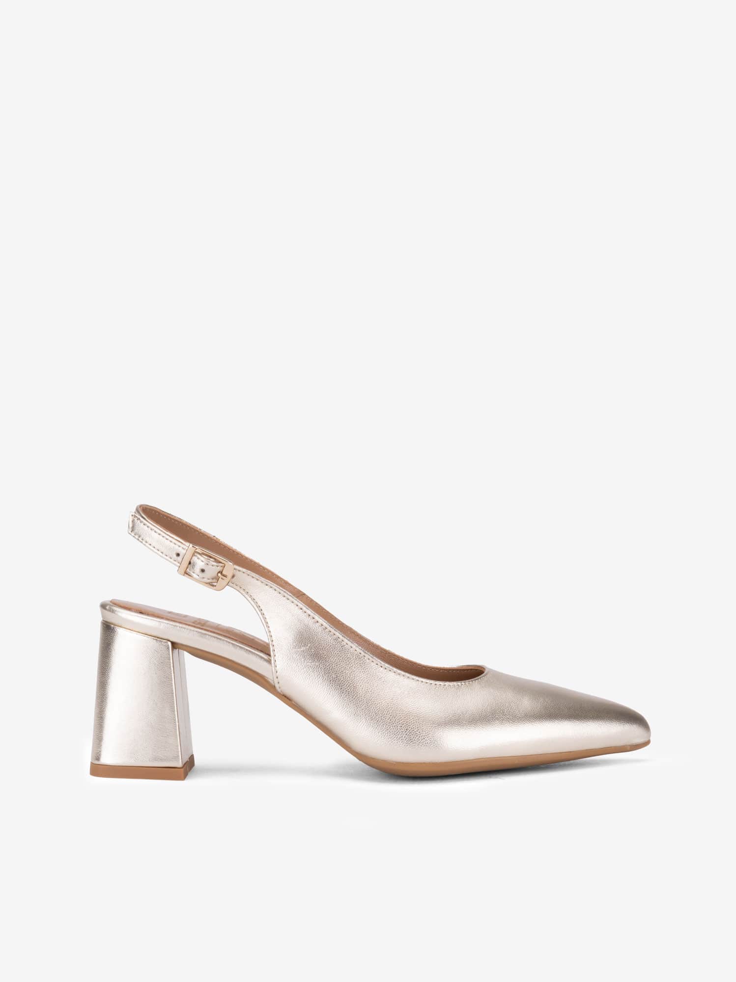 Sapato Sling Back de Tacão em Pele