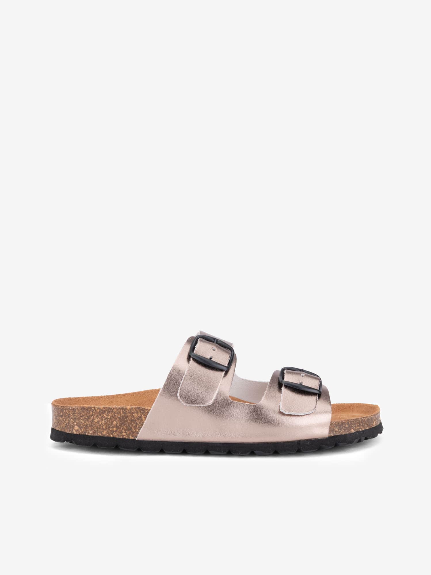 Chinelo Indigo Bay em Pele Metalizada com Dupla Fivela e Palmilha Bio