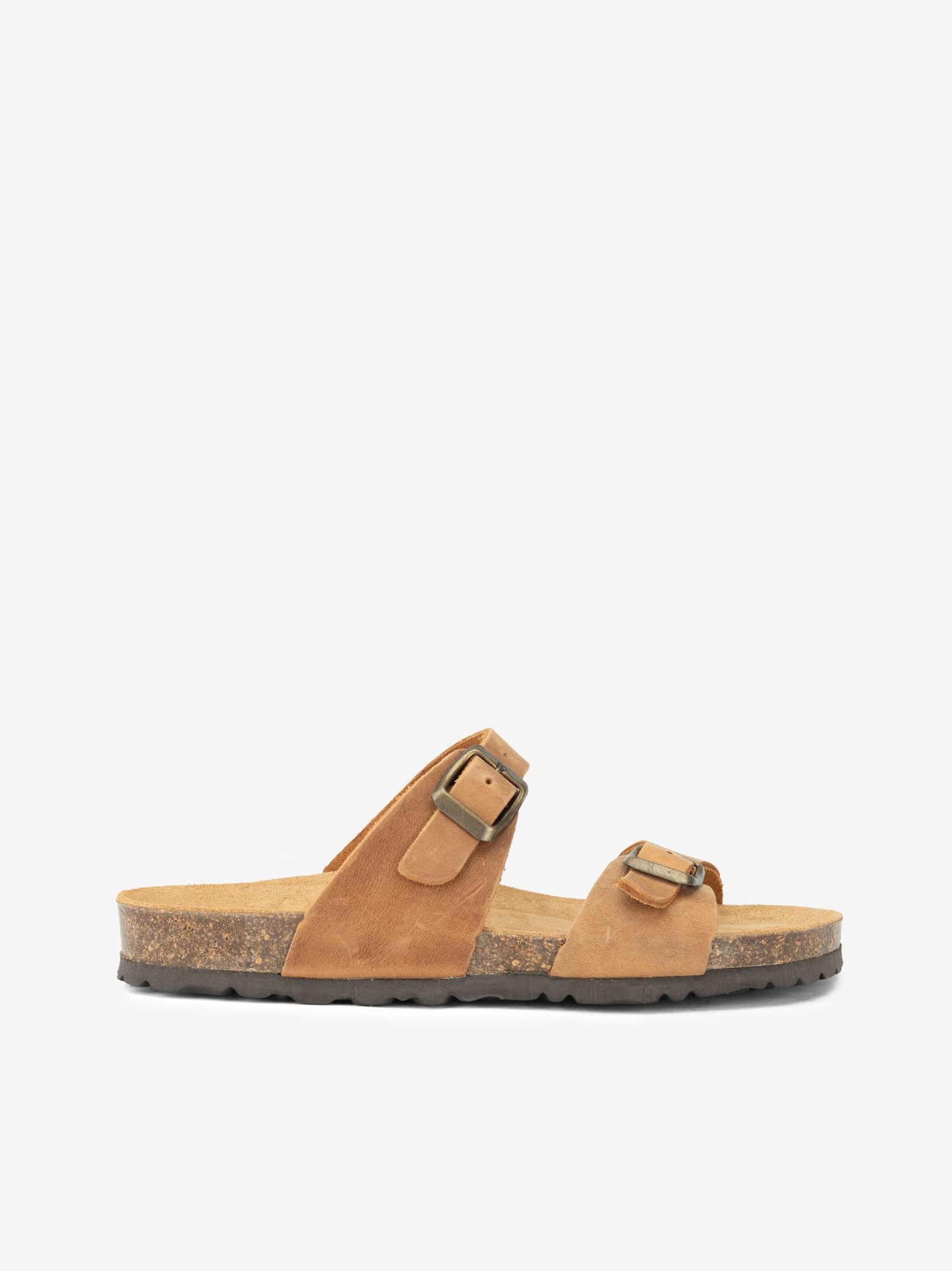 Chinelo em Pele Vintage com Dupla Fivela e Palmilha Bio