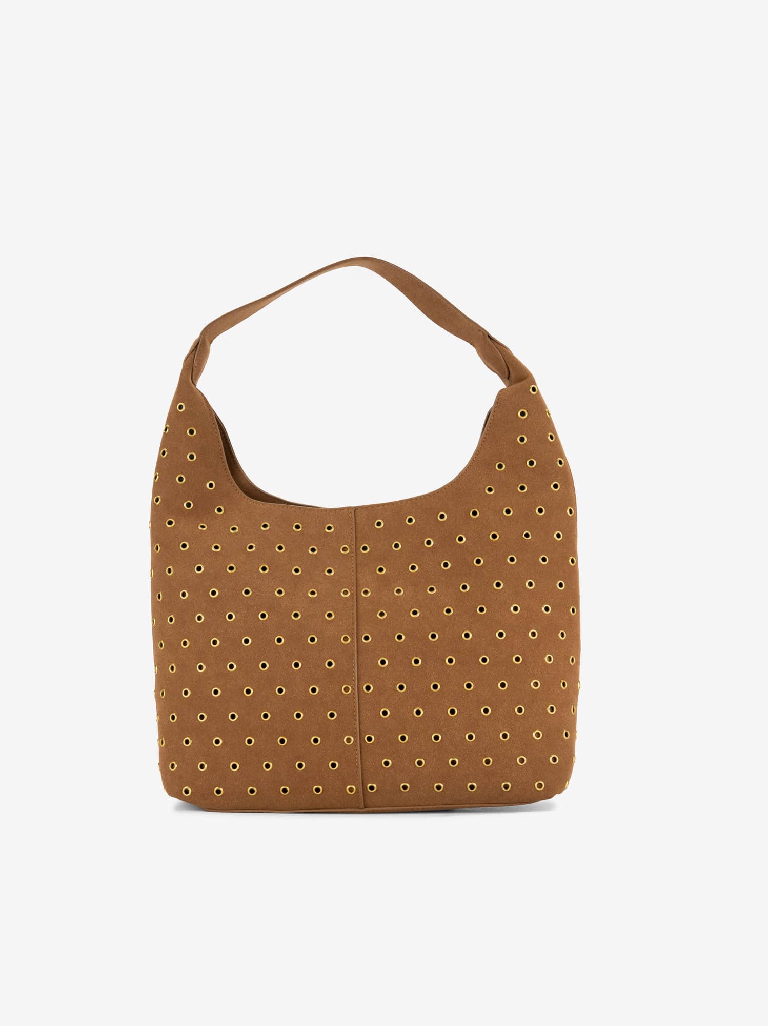 Mala Hobo em Camurça Têxtil com Tachas Metálicas e Alça de Ombro