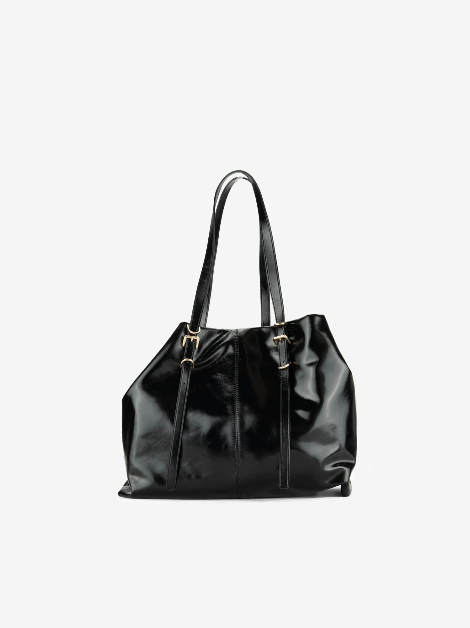 Mala Shopper de Ombro Efeito Pele com Detalhes de Fivelas Metálicas