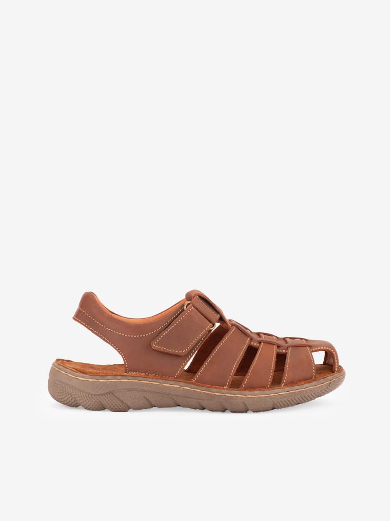 Sandália Soft Walk Fechada em Pele de Velcro com Sola Conforto