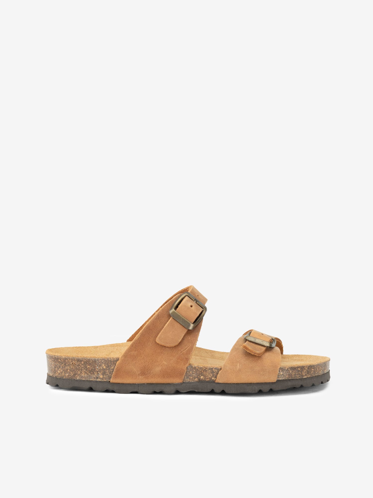 Chinelo em Pele Vintage com Dupla Fivela e Palmilha Bio