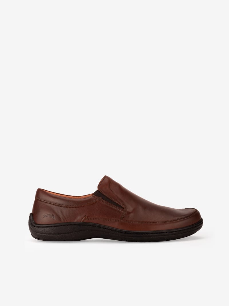 Sapato Loafer em Pele com Elásticos e Sola Conforto