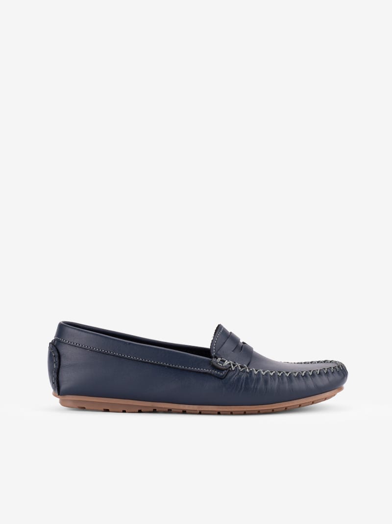 Sapato Mocassim Slip On em Pele com Travessão
