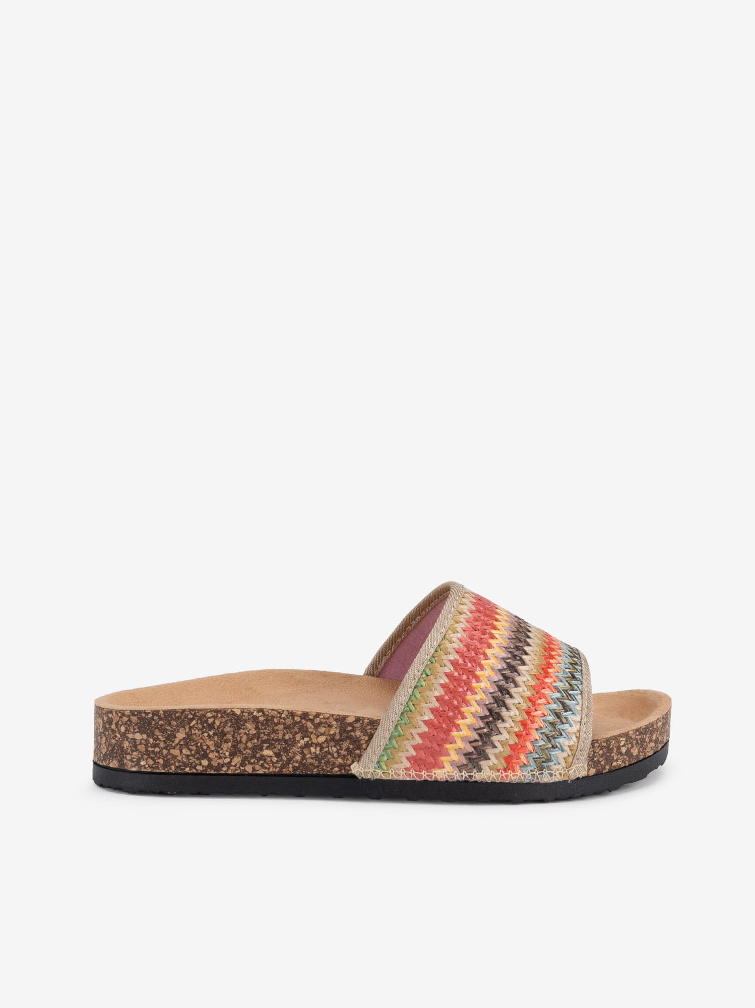 Sandália Mule em Ráfia Multicolor em Palmilha Anatómica