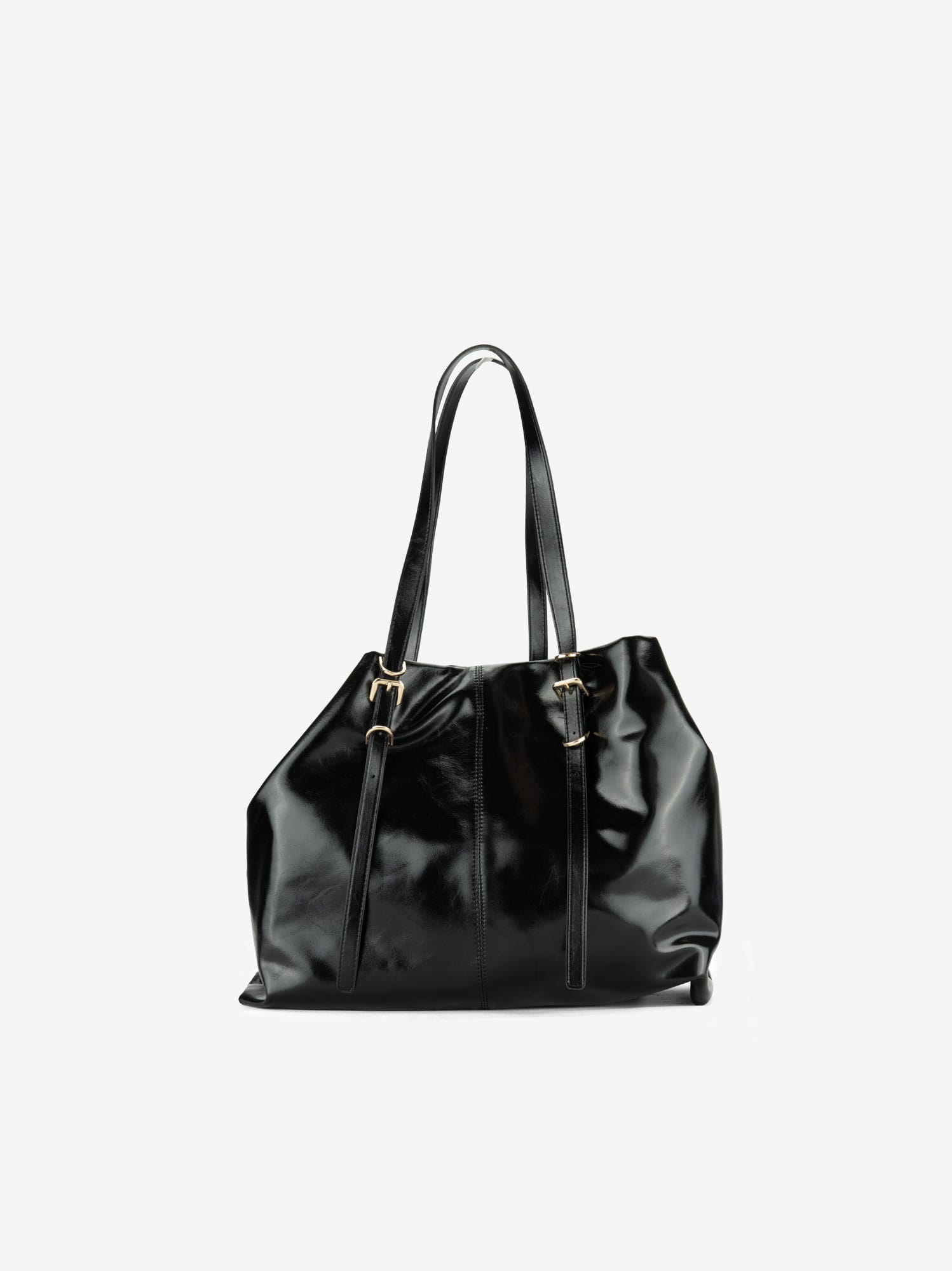 Mala Shopper de Ombro Efeito Pele com Detalhes de Fivelas Metálicas